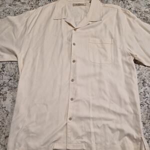 Tommy Bahama Mens Cream Short Sleeve Collared Button-Up Shirt Size Large